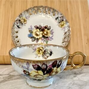 VTG Celebrate Japan Teacup & Saucer | Yellow Rose Floral | Porcelain China